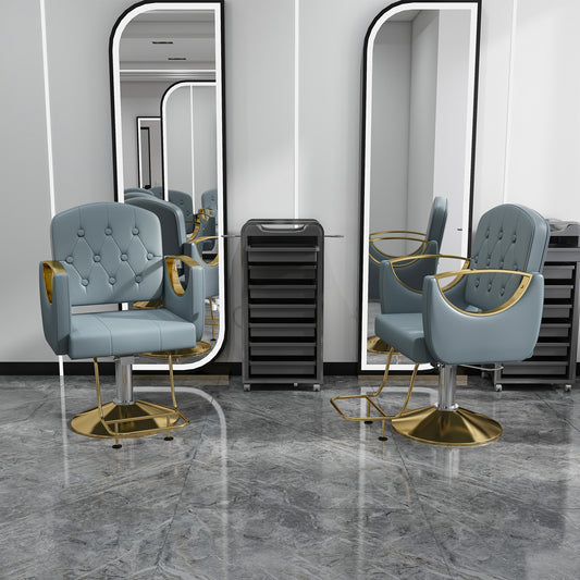 Hydraulic Salon Chair 360  Swivel - Professional Barber Stylist Chair With Pump  Non-Tilting Hairdressing Chair For Salon Tattoo Spa  Blue Gold Stylist Equipment  Single Pack