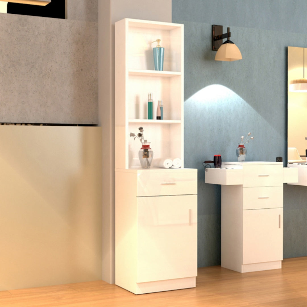 Standing 5 Compartments 1 Drawer 1 Door MDF Barber Cabinet White