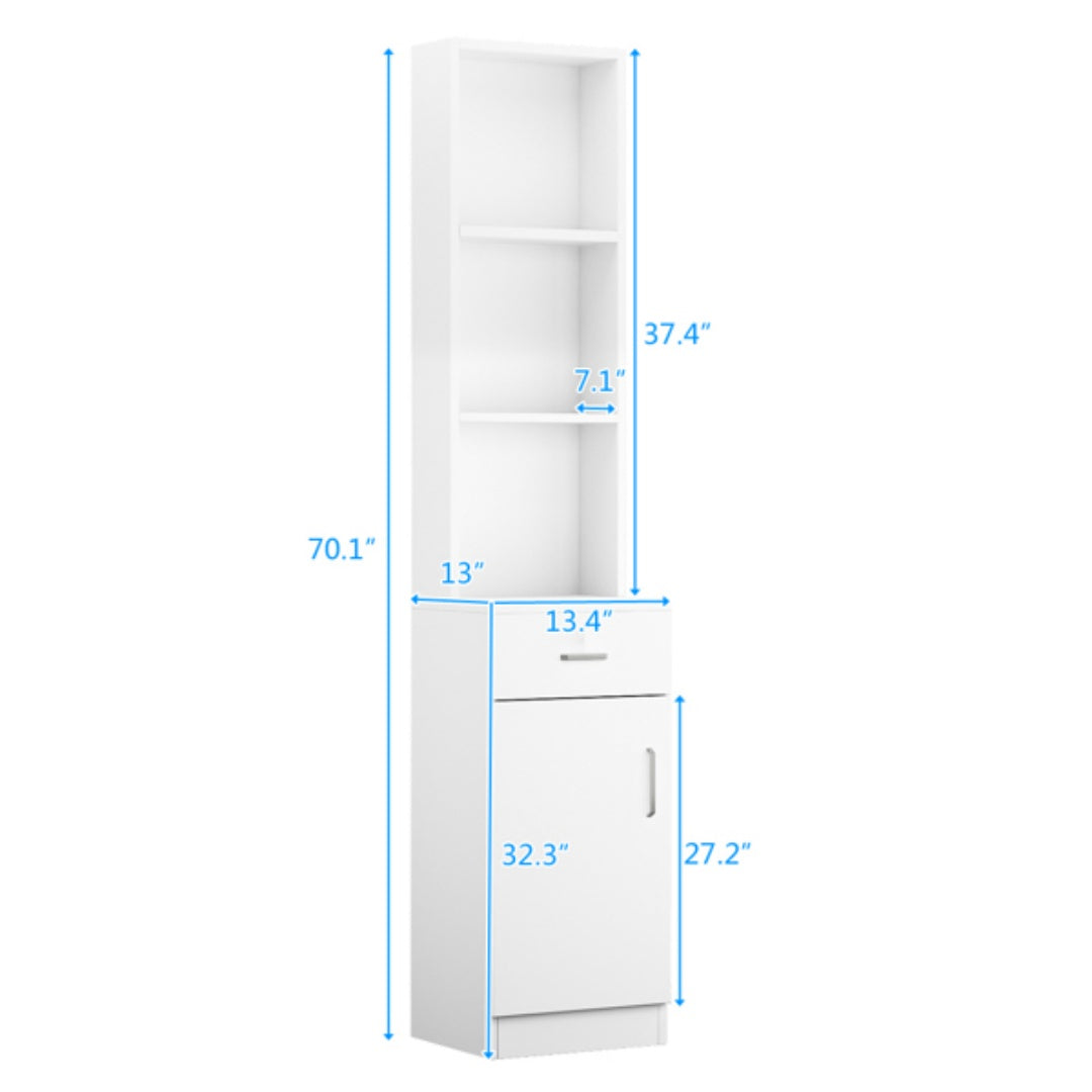 Standing 5 Compartments 1 Drawer 1 Door MDF Barber Cabinet White